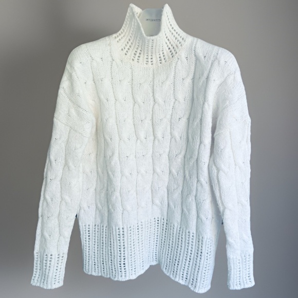 Kersh Women Openwork  Cable Кnit Turtleneck White Sweater Oversized Size XS - Picture 1 of 15